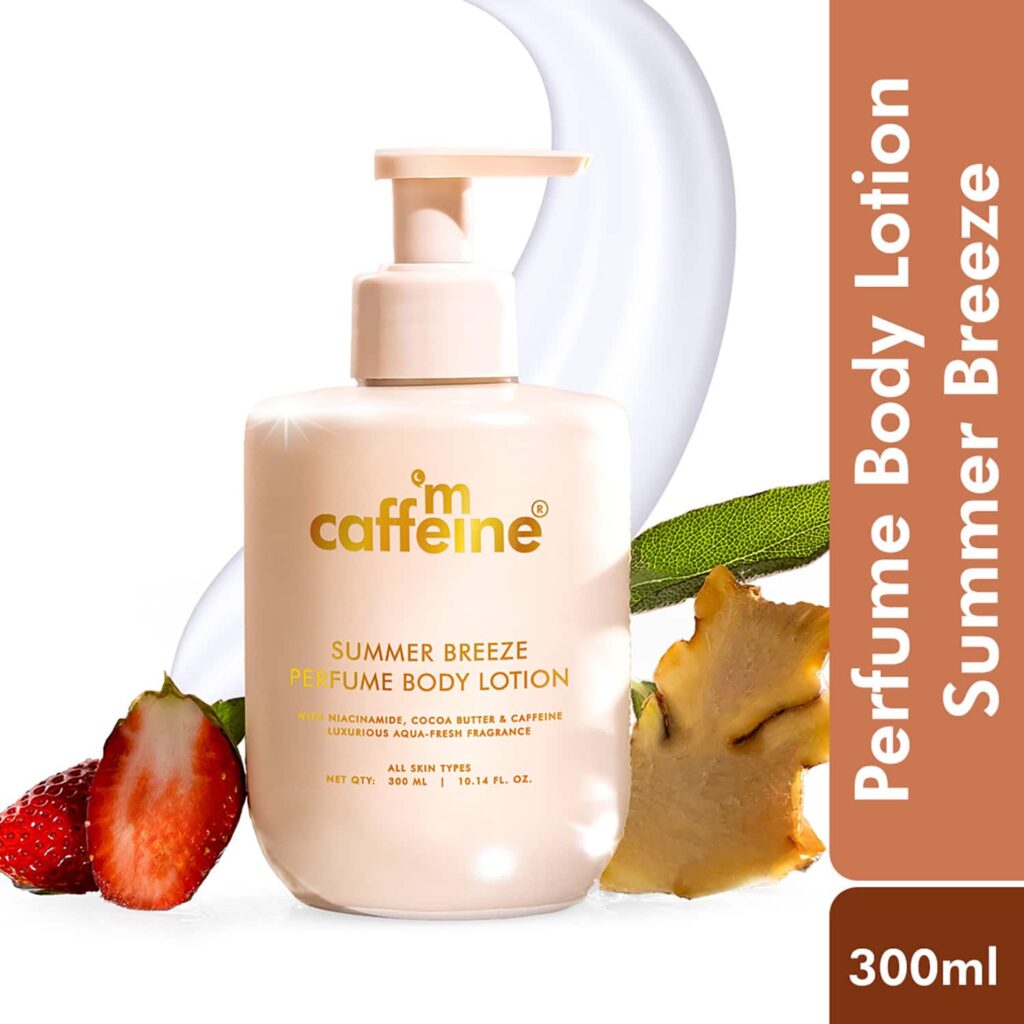 mCaffeine Summer Breeze Perfume Body Lotion with Niacinamide,Cocoa Butter,Fresh Aquatic Fragrance (300 ml) - mCaffeine