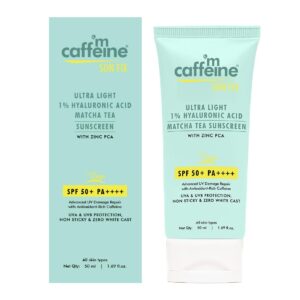 mcaffeine Sun Fix Ultra Light 1% Hyaluronic Acid Matcha Tea Sunscreen for All Skin Type Spf 50+ & Pa++++ Uva-Uvb & Blue Light Protection|No White Cast|Controls...