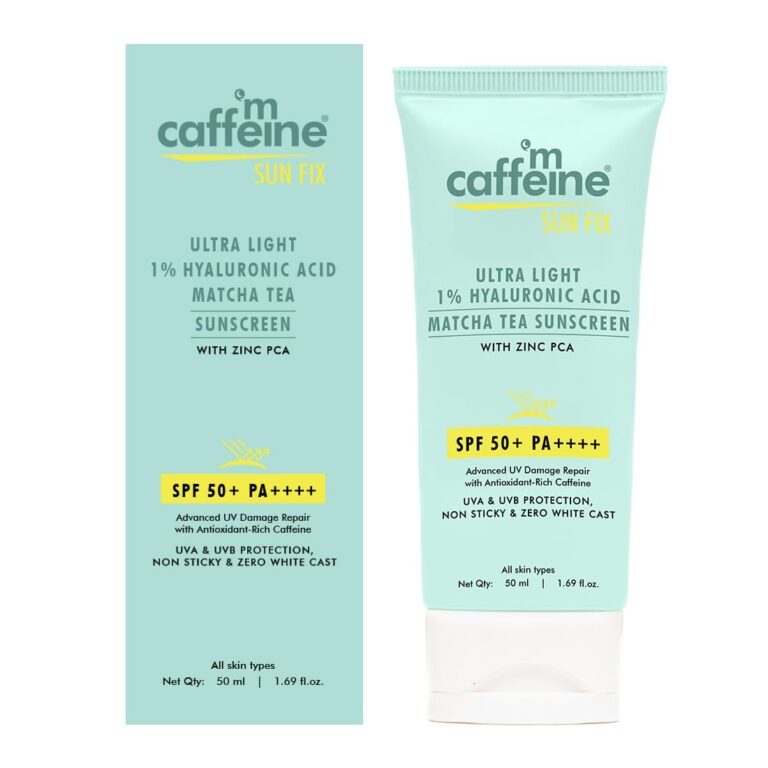 mcaffeine Sun Fix Ultra Light 1% Hyaluronic Acid Matcha Tea Sunscreen for All Skin Type Spf 50+ & Pa++++ Uva-Uvb & Blue Light Protection|No White Cast|Controls...