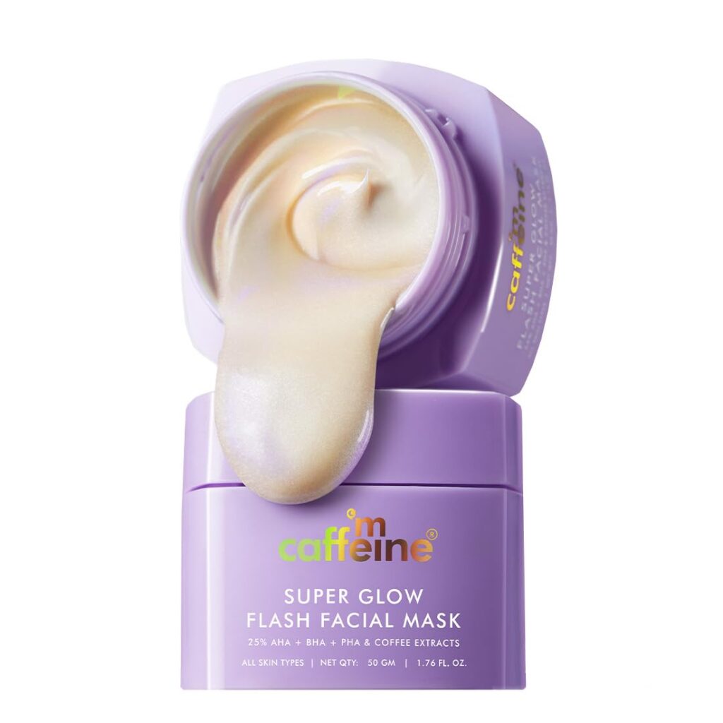 mCaffeine Super Glow Flash Facial 25% AHA+BHA+PHA Face Mask | 5 Mins Glow Face Pack | Instant Brightening | Unclogs Pores, Removes Blackhead & Dead Skin | Tan Removal | Color...