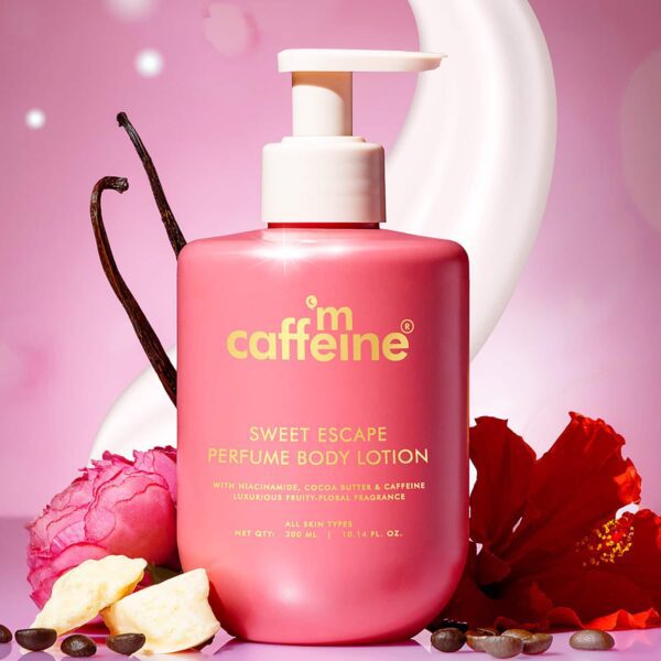 mCaffeine Sweet Escape Perfume Body Lotion with Niacinamide, Cocoa Butter,Fruity-Floral Fragrance (300 ml) - mCaffeine
