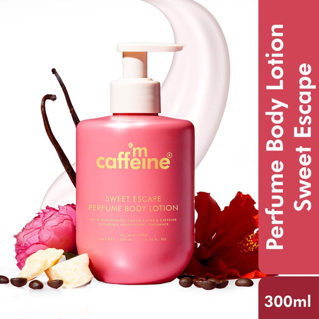 mCaffeine Sweet Escape Perfume Body Lotion with Niacinamide, Cocoa Butter,Fruity-Floral Fragrance (300 ml) - mCaffeine