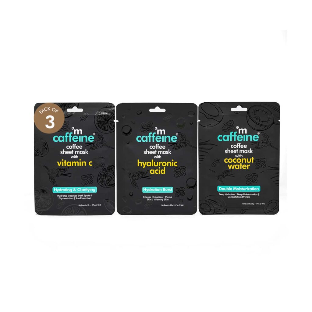 mCaffeine Vitamin C Hyaluronic Acid and Coconut Water Face Sheet Masks (3Pcs) - mCaffeine