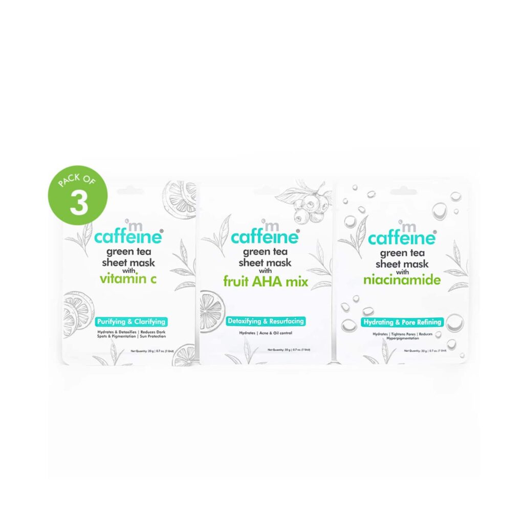 mCaffeine Vitamin C Niacinamide And Fruit Aha Face Sheet Masks (3Pcs) - mCaffeine