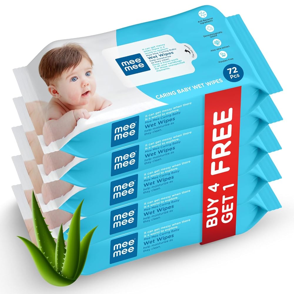 Mee Mee Soft Gentle Baby Wet Wipes (72 Wipes) Pack of 5 | Infused with Aloe Vera and Vitamin E | Paraben & Sulphate Free | Cleansing Wipes | Wipes Combo for Babies