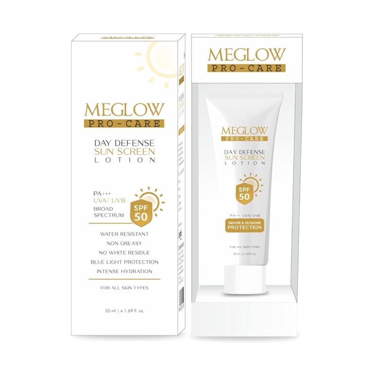Meglow Pro-Care SPF 50 PA+++ Sunscreen Lotion for Face & Body (50ml) – Broad Spectrum UVA/UVB Protection & Blue Light Defense, Intense Hydration for All Skin Types