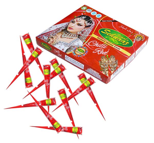 Mehendi Cone | Body Art Henna | Instant Henna | Chili Red Color | Pack of 12 | Tattoo Design Kit | Cone Form