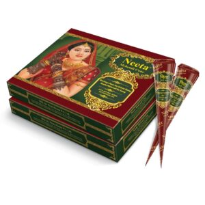 Mehendi Cones For Hand (12 Cones in a Box) Natural Mehndi For Hand Designing Reddish Brown Color Long Lasting Niddle Cones Natural Henna Cones For Festivals Marriage Women Men...