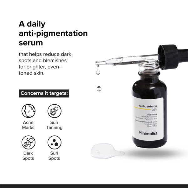 Minimalist 2% Alpha Arbutin Face Serum With Hyaluronic Acid Reduces pigmentation & dark spots (30ml) - Minimalist