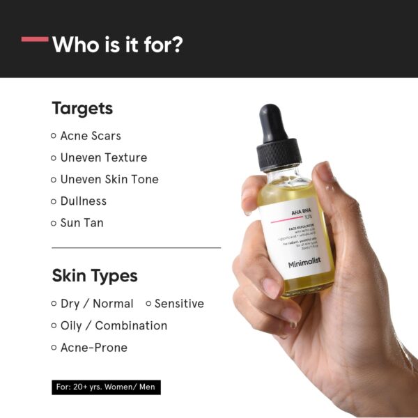 Minimalist AHA BHA 10% Exfoliator with Hyaluronic Acid for Even Tone Younger and Glowing Skin (30ml) - Minimalist