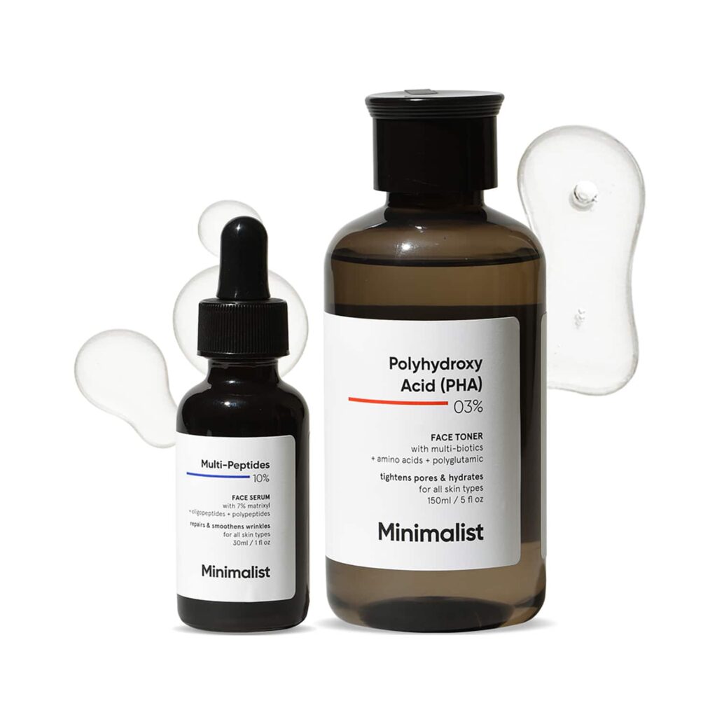 Minimalist Hydration Duo Multi Peptide Night Serum + Pha 03% Face Toner With Multi Biotics Combo - Minimalist