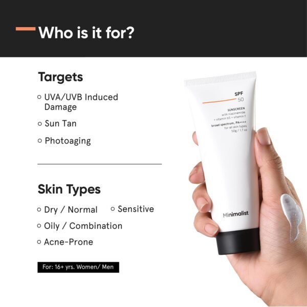 Minimalist SPF 50 PA ++++ Sunscreen With Multi-Vitamin For Reducing Photoaging & No White Cast (50g) - Minimalist