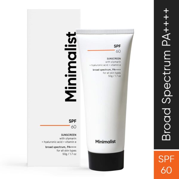Minimalist SPF 60 PA ++++ Sunscreen With Antioxidant Silymarin,Senstive Skin,Acne & Pregnancy Safe (50g) - Minimalist