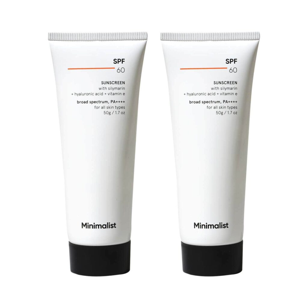 Minimalist Spf 60 Pa ++++ Sunscreen With Silymarin + Hyaluronic Acid + Vitamin E - (Pack Of 2) Combo - Minimalist
