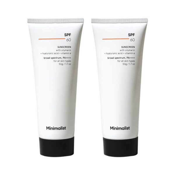 Minimalist Spf 60 Pa ++++ Sunscreen With Silymarin + Hyaluronic Acid + Vitamin E - (Pack Of 2) Combo - Minimalist