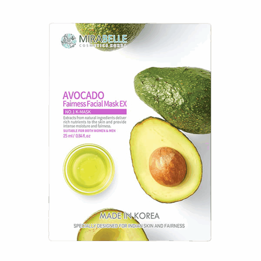 Mirabelle Cosmetics Korea Avocado Fairness Facial Sheet Mask Ex (25ml) - Mirabelle Cosmetics Korea