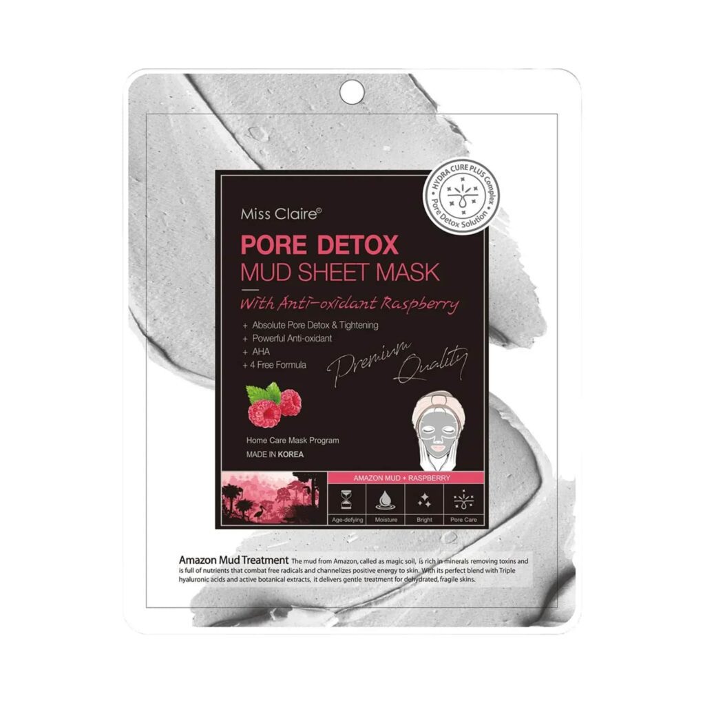 Miss Claire Pore Detox Mud Sheet Mask With Anti Oxidant Raspberry - (15g) - Miss Claire