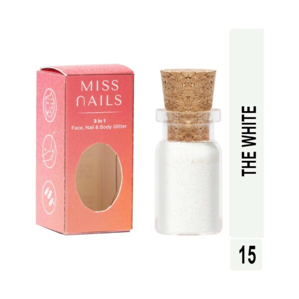Miss Nails 3 In 1 Glitter Nail Polish - 15 The White (5g) - Miss Nails
