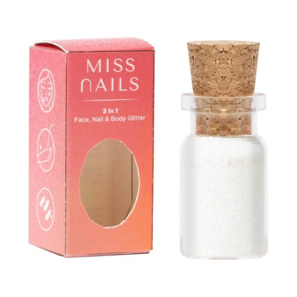 Miss Nails 3 In 1 Glitter Nail Polish - 15 The White (5g) - Miss Nails
