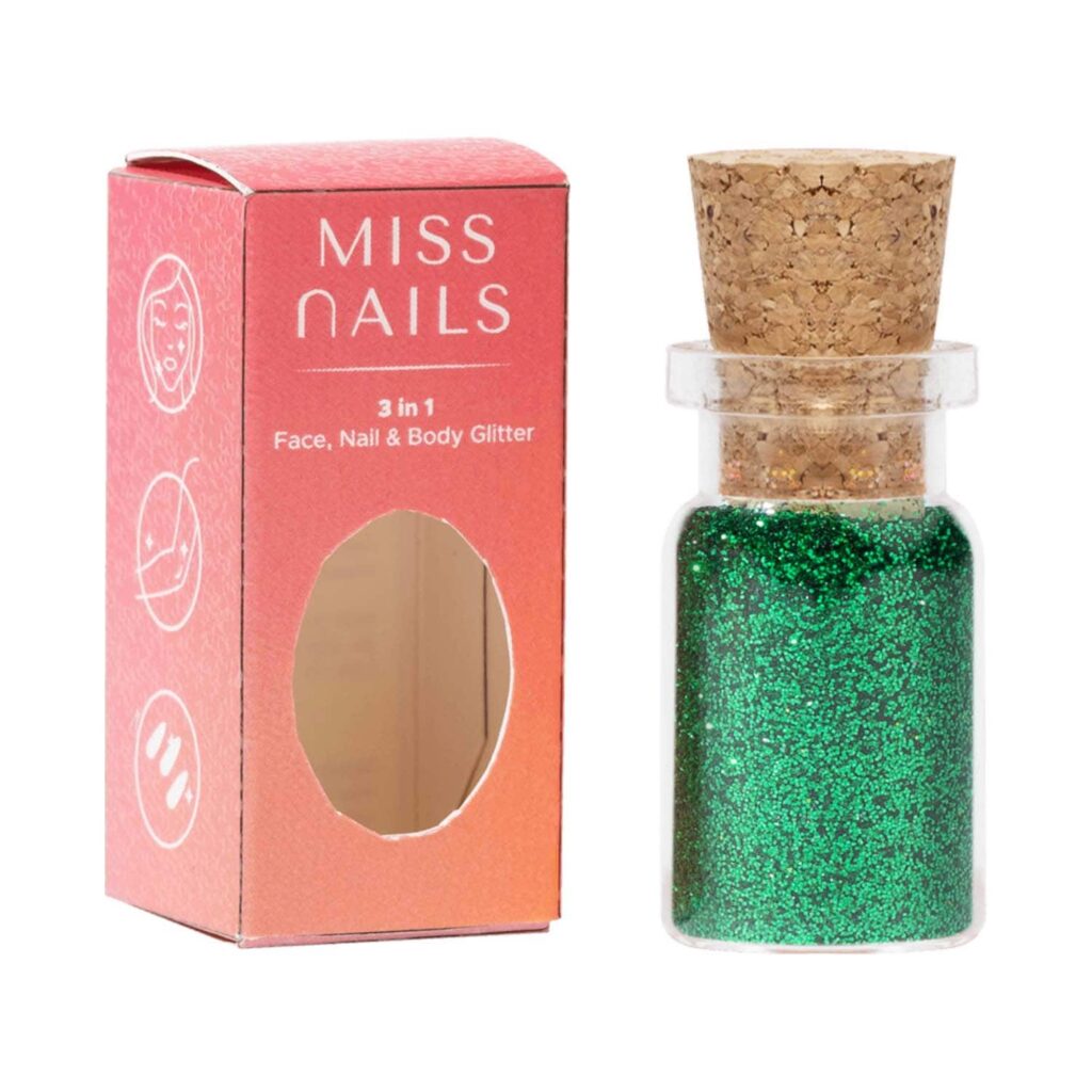 Miss Nails 3 In 1 Glitter Nail Polish - 3 I Am All Green (5g) - Miss Nails