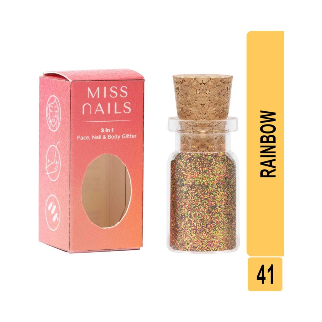 Miss Nails 3 In 1 Glitter Nail Polish - 41 Rainbow (5g) - Miss Nails