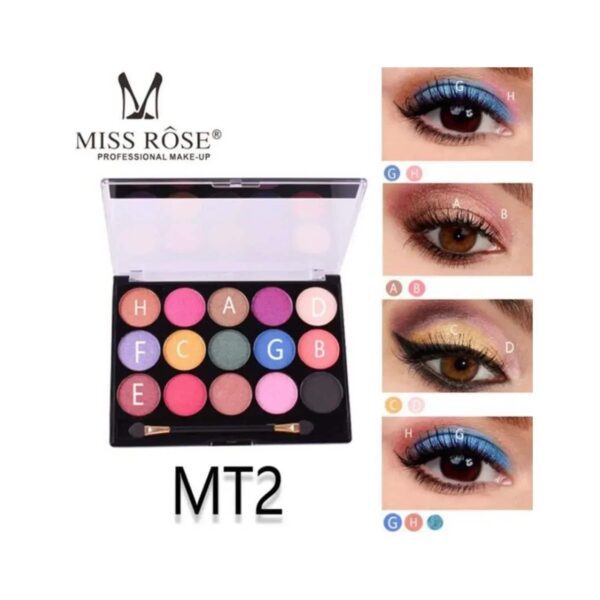 Miss Rose 15 Color Glitter Eyeshadow Palette - 02 Shade (15g) - Miss Rose