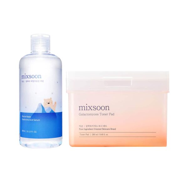 Mixsoon Cool & Clear Duo – Toner Pad & Glacier Water Hyaluronic Serum for Hydration and Glow Combo - Mixsoon