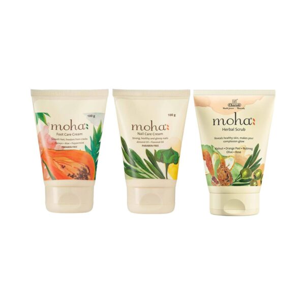 Moha Foot Care Cream, Herbal Scrub & Nail Care Cream Pedicure Combo (300 g) - Moha