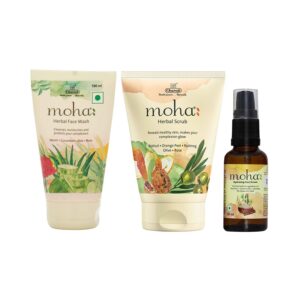 Moha Hydrating Complete Skin Care Face Serum, Herbal Face Wash & Scrub Combo (30 ml+ 100 ml+ 100 g) - Moha