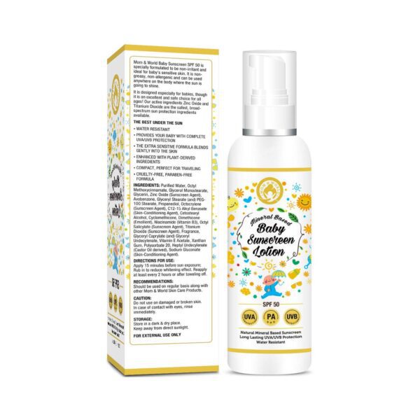 Mom & World Mineral Based Baby Sunscreen Lotion (120ml) - Mom & World