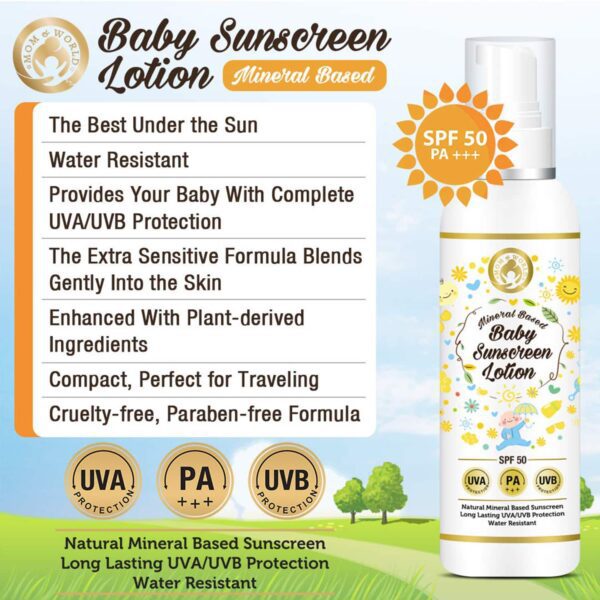 Mom & World Mineral Based Baby Sunscreen Lotion (120ml) - Mom & World