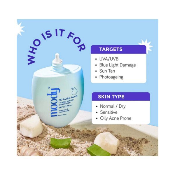 Moody 7D Hydro Burst Hybrid Water Sunscreen with SPF 50 PA+++ (50 ml) - Moody