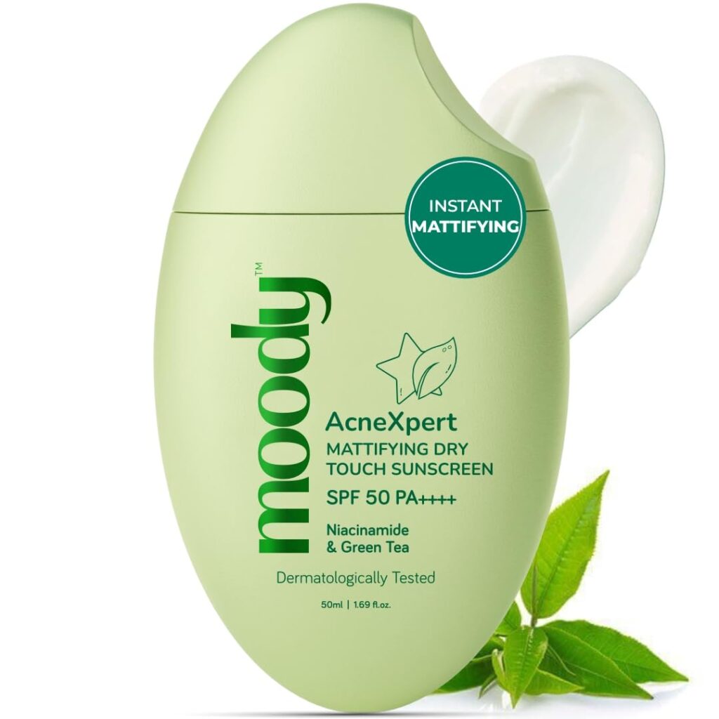 Moody AcneXpert Ultra Matte Dry Touch Sunscreen Gel with Niacinamide & Green Tea for All Skin Types | Water & Sweat Resistant with SPF 50 PA++++ | No White Cast, Non-greasy &...
