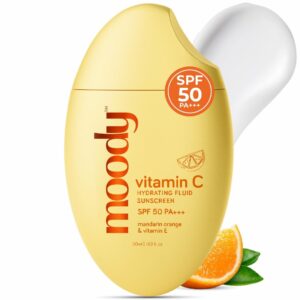 Moody SPF 50 PA+++ Vitamin C Sunscreen with UVA, UVB & Blue Light Protection for Glowing Skin| Long Lasting Hydration Lightweight | Non-Greasy, Quick-Absorbing | Zero White Cast...