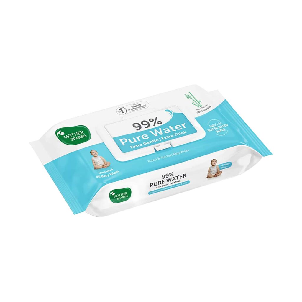 Mother Sparsh 99% Pure Water Unscented Baby Wipes (40 Wipes) - Mother Sparsh
