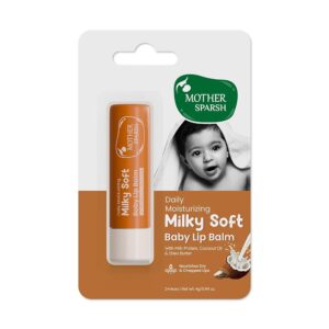 Mother Sparsh Milky Soft Baby Lip Balm for Nourishing Dry Chapped Lips | With Milk Protein, Coconut Oil & Shea Butter | Non-Sticky Lip Balm for Babies- 4gm
