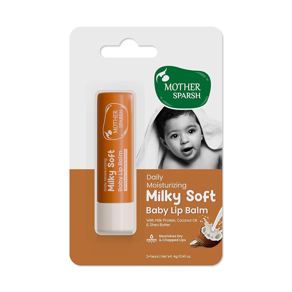 Mother Sparsh Milky Soft Baby Lip Balm for Nourishing Dry Chapped Lips | With Milk Protein, Coconut Oil & Shea Butter | Non-Sticky Lip Balm for Babies- 4gm