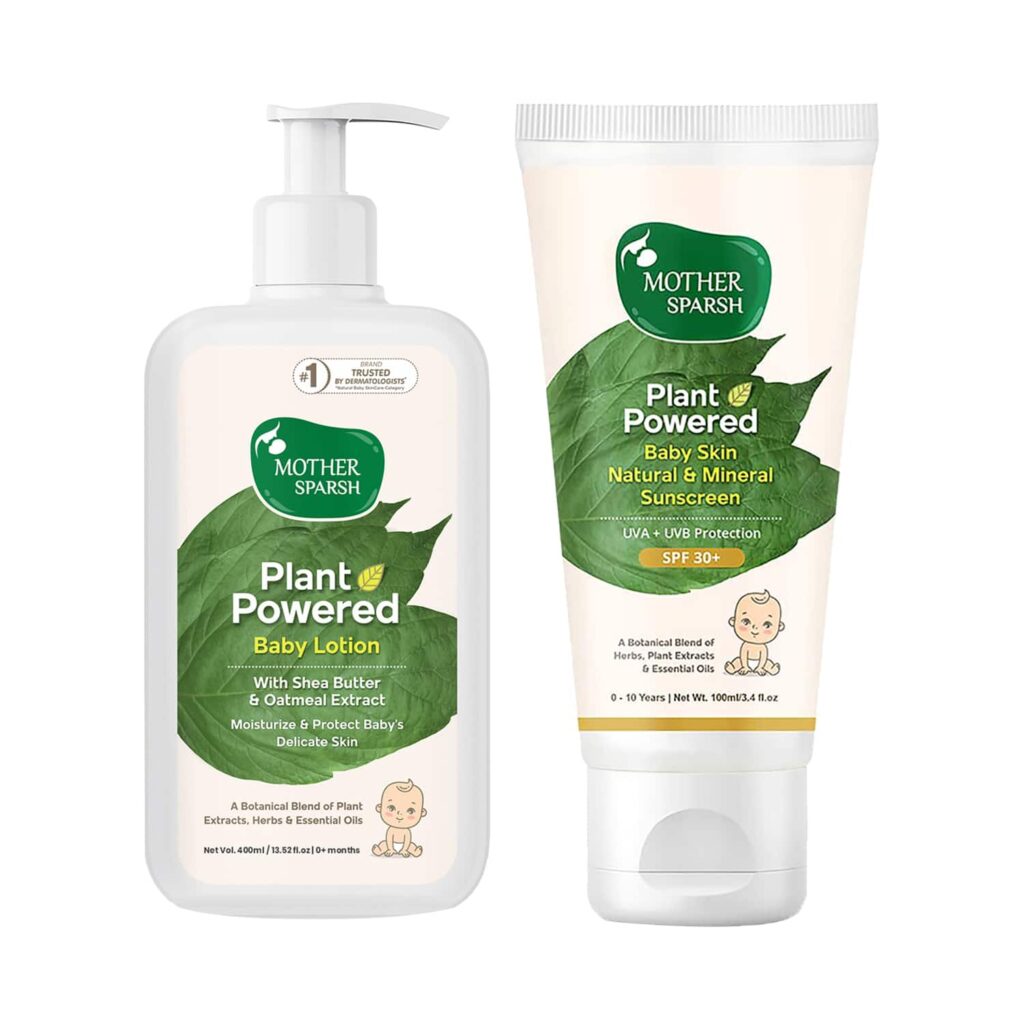 Mother Sparsh Plant Natural Baby Lotion (400 ml) & Natural Baby Sunscreen Lotion (100 ml) Combo - Mother Sparsh