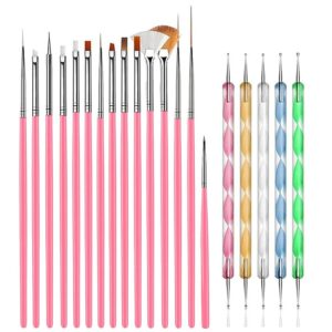 NAILWIND 20 pcs Nail Art Brushes, Nail Art Design Painting and Drawing UV Polish Brush Tool Kit, 15 pcs Nail Art Brushes Kit with 5 pcs Nail Dotting Pens, Multicolored
