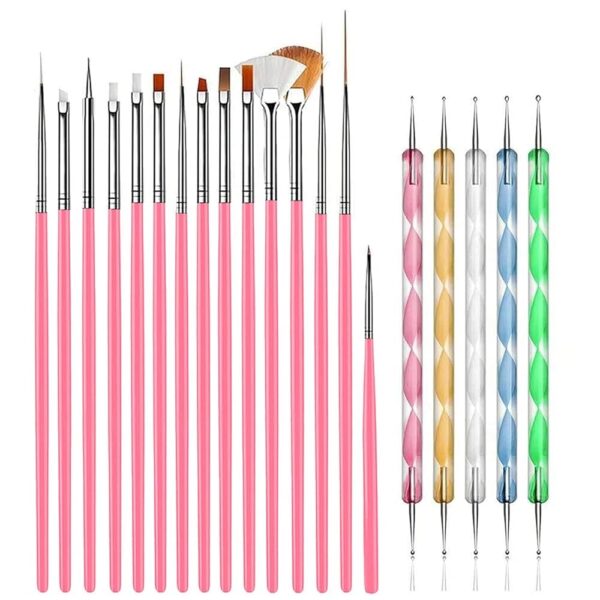NAILWIND 20 pcs Nail Art Brushes, Nail Art Design Painting and Drawing UV Polish Brush Tool Kit, 15 pcs Nail Art Brushes Kit with 5 pcs Nail Dotting Pens, Multicolored
