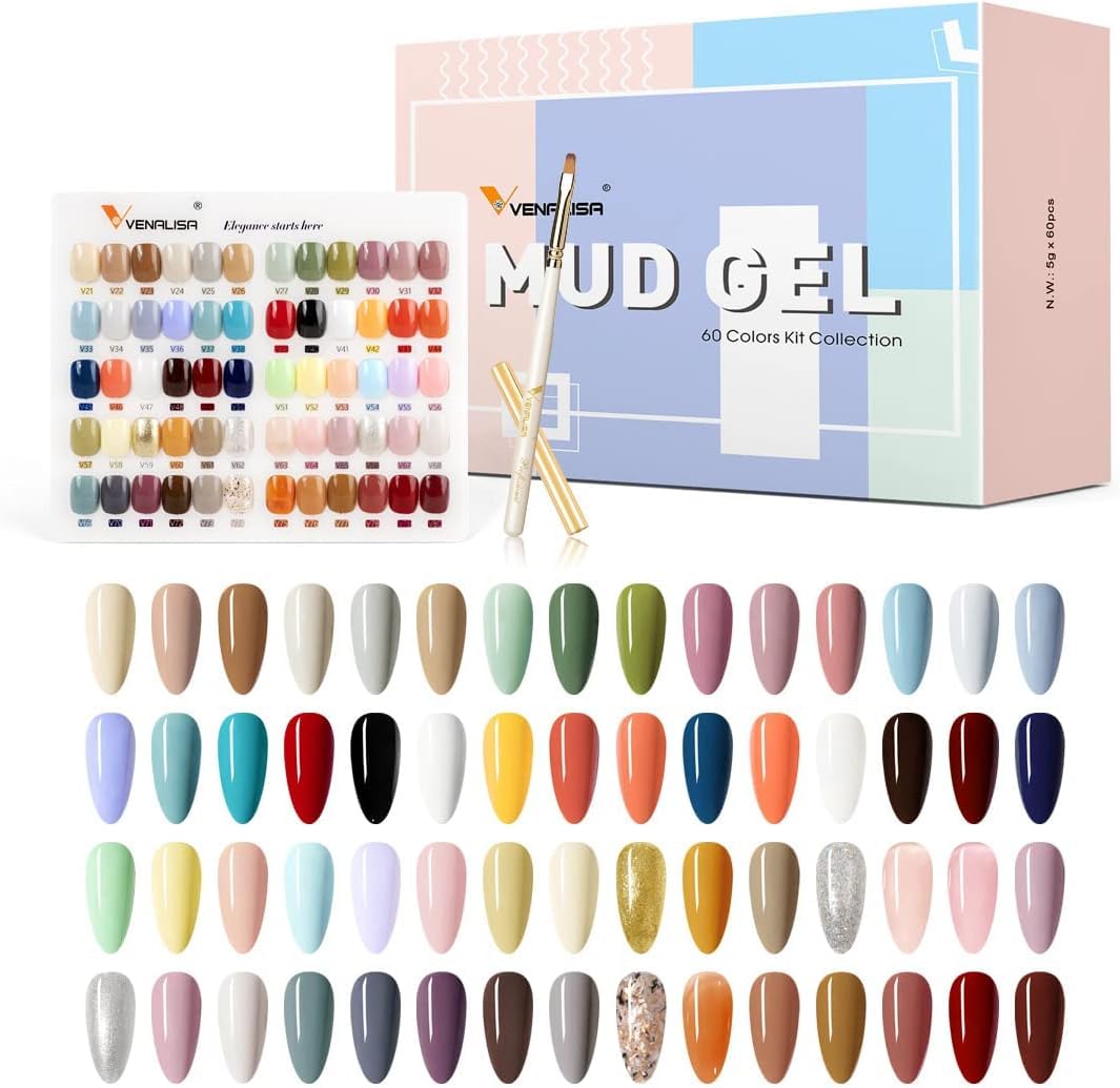 NAILWIND 60 Colors Mud Gel Paint Nail Kit with Color Card Painting Drawing Nail Brush,Gel Nail Polish for Nails Art Whole Set Starter Manicure Nail Art Design Salon DIY at Home