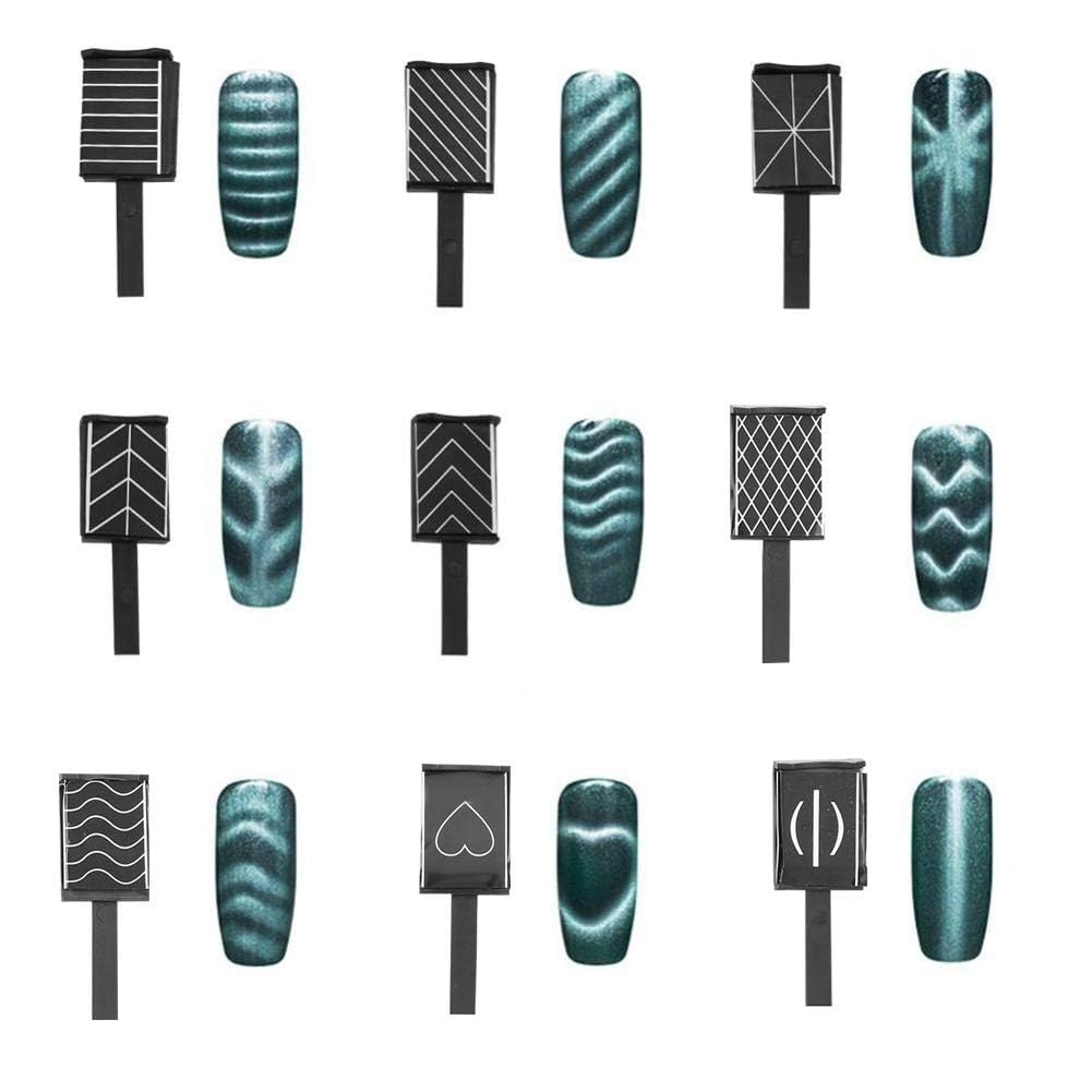 NAILWIND 9 Pcs 3D Cat Eyes Nail Art Magnetic Pen Set, Double-head Magic Magnet Stick, For 3D Magnetic Cat Eye Gel Nail Polish Nail Art Manicure Tool