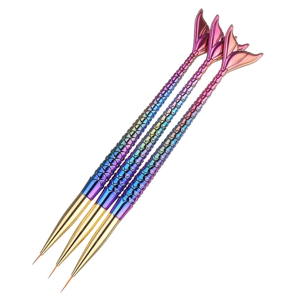 NAILWIND Nail art liner brushes, 3Pcs/Set Nail Art Brush Set Fine Line Painting Pens With Mermaid Color Fish Shape Handle 3 Size Nail Art Liner And Striping Brushes Kit