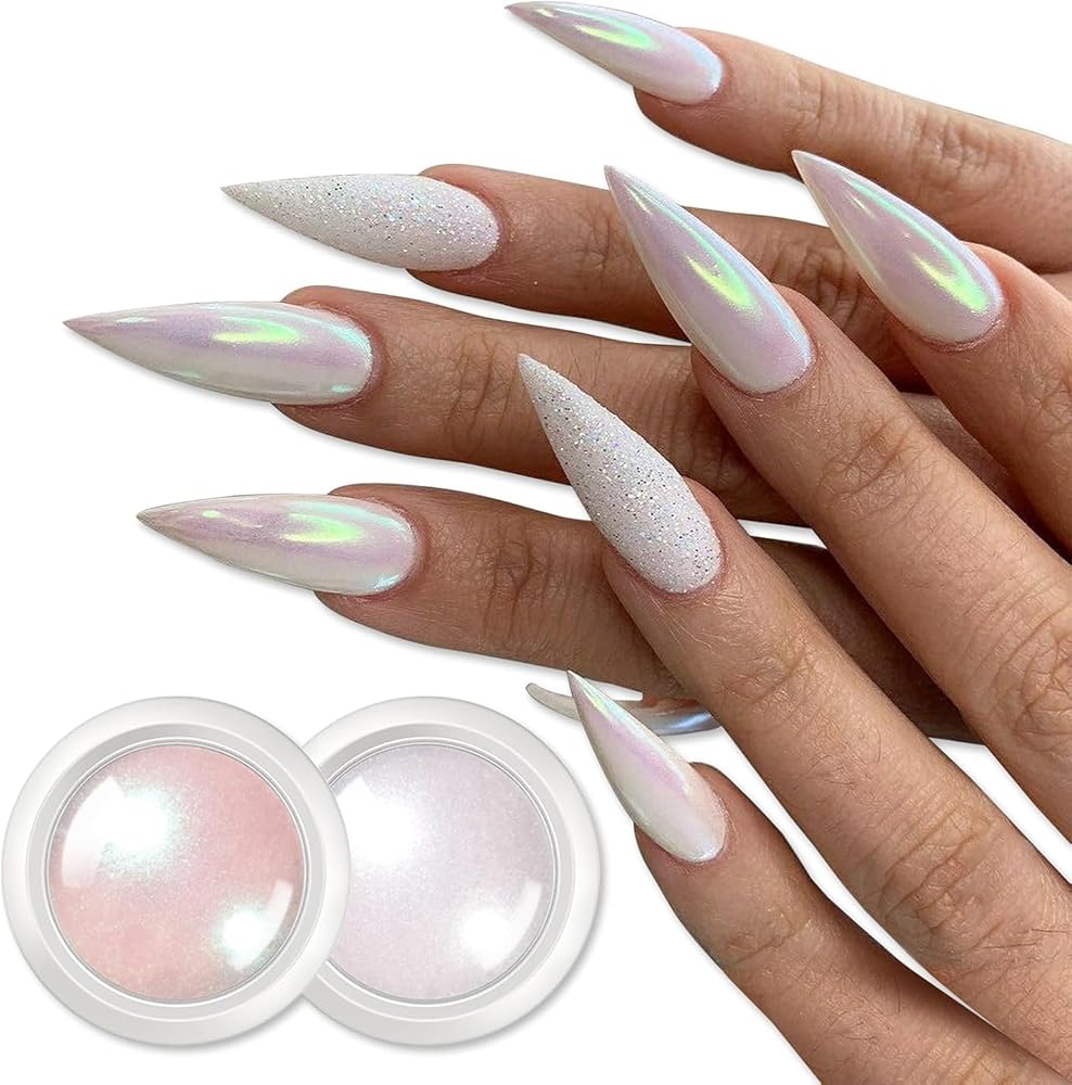 NAILWIND White Chrome Rainbow Nail Powder Set, Reflective Glitter Metallic Mirror Effect for Nails Art Design 3D Holographic Silver Rose Gold Pigment,1- PCS