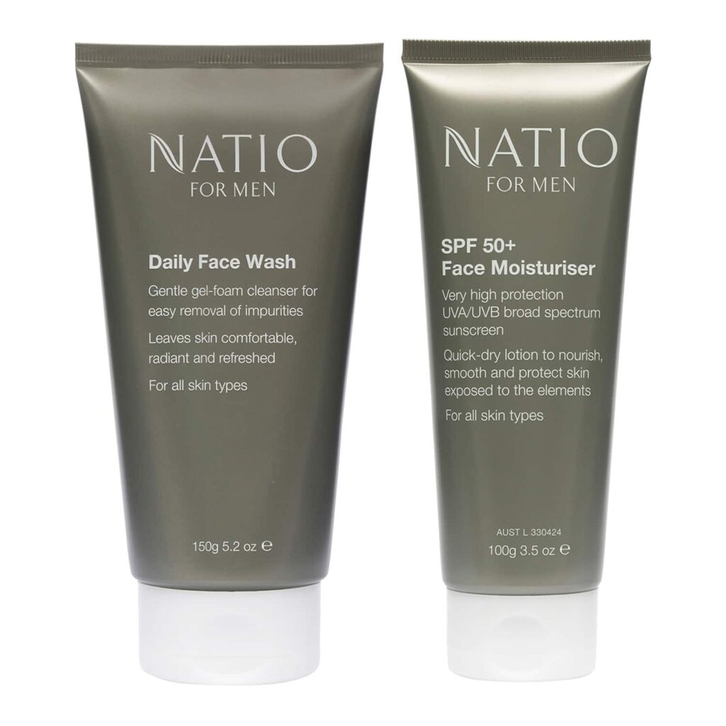 Natio For Men Daily Face Wash (150 g) & Spf 50+ Face Moisturiser (100 g) Combo - Natio