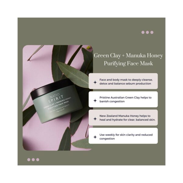 Natio Spirit Green Clay + Manuka Honey Purifying Face Mask (150g) - Natio