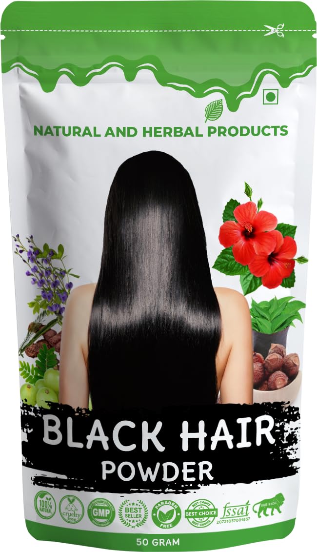 Natural and Herbal Products Black Hair Colour Powder For Women Men, Black Hair Color Powder, Best Natural Mehendi Powder For Black Hair Color, Henna Powder For Hair Black Color,...
