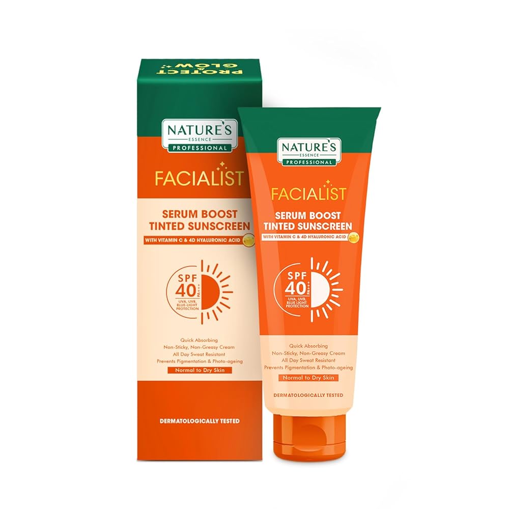 Nature's Essence Professional Serum Boost Tinted Sunscreen SPF 40 PA+++ Infused with Vitamin C & 4D Hyaluronic Acid Prevents Pigmentation & Photo Aging, UV A, UV B & Blue Light...