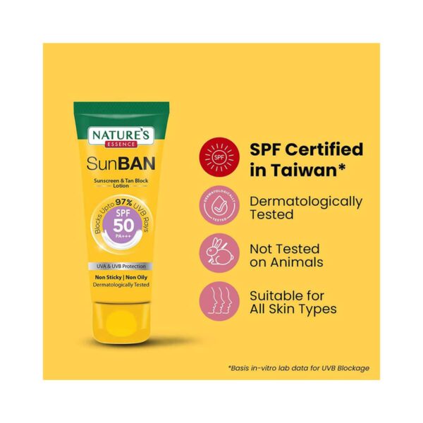 Nature's Essence Sunban SPF 50 Pa+++ Sunscreen & Tan Block Lotion (30ml) - Nature's Essence