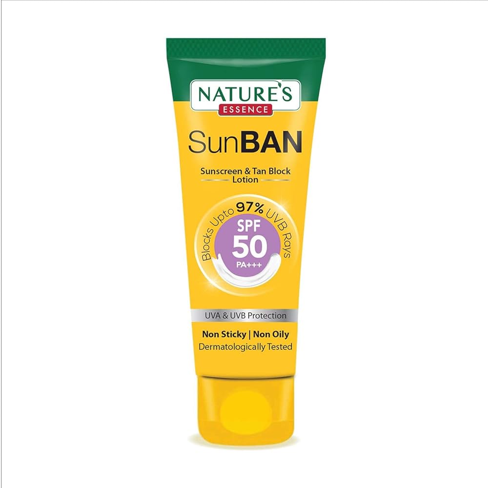 NATURES ESSENCE Sunban Suncreen SPF 50 PA+++ | No White Cast and Broad Spectrum Sun screen | For All Skin Types | Non Greasy | Lightweight | For Men & Women | 60ml